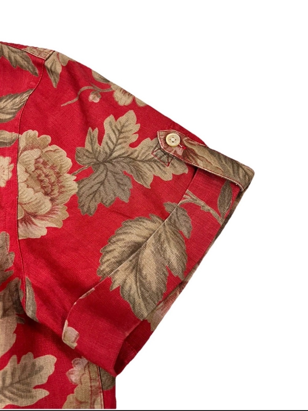 Lauren Ralph Lauren Womens Medium Short Sleeve 100% Linen Red Floral Button Down - Picture 9 of 11
